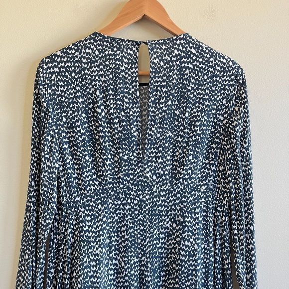 ZARA LONG SLEEVE SHIFT DRESS PRINTED WOMENS SIZE‎ S SWING NAVY BLUE WHITE - Picture 6 of 6